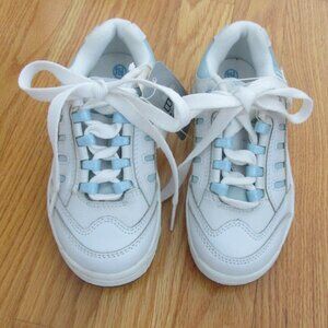 BUM BOY'S GIRL'S SIZE 11  1/2 ATHLETIC SHOES WHITE LEATHER BLUE LACE UP NWT